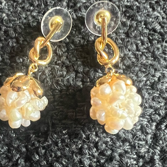 Celine Gold and Pearl Cluster Earrings - Picture 11 of 14